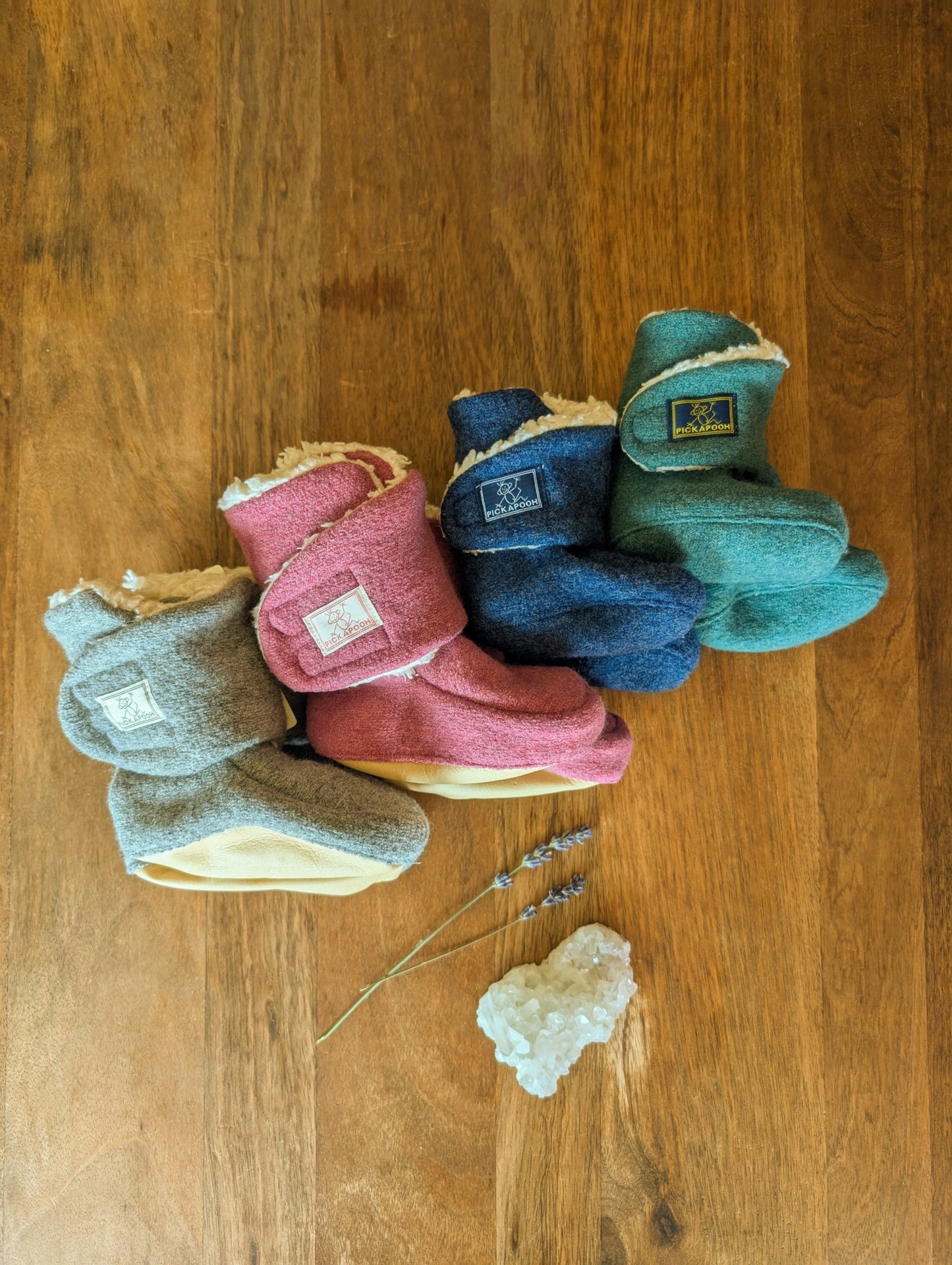 Pickapooh - Organic Boiled Wool - Organic Cotton Sherpa lined - Baby Booties - Nature's Wild Child