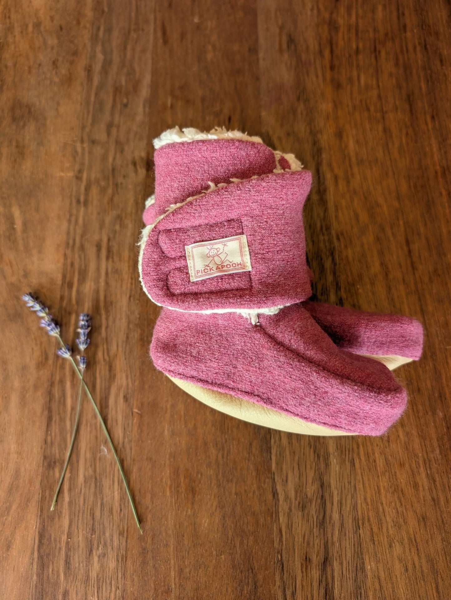 Pickapooh - Organic Boiled Wool - Organic Cotton Sherpa lined - Baby Booties - Nature's Wild Child