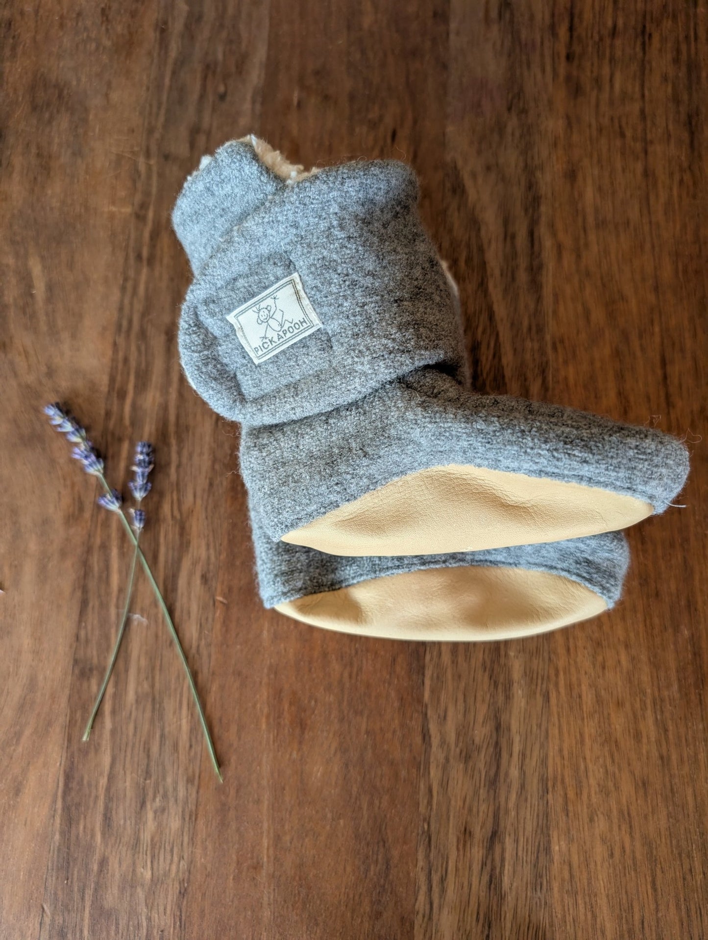 Pickapooh - Organic Boiled Wool - Organic Cotton Sherpa lined - Baby Booties - Nature's Wild Child
