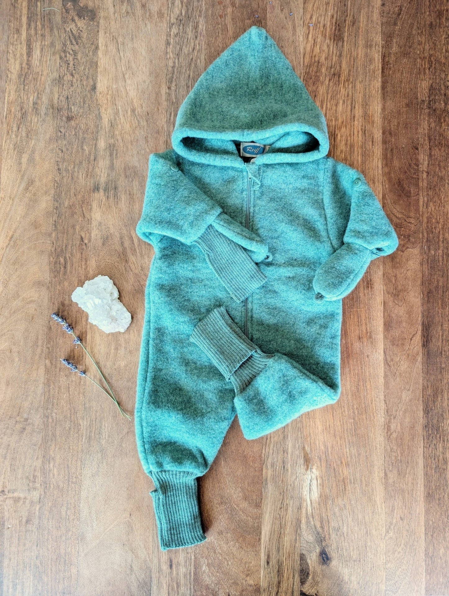 Reiff - Organic Wool Fleece - Pixie Hood Baby Bunting - Zipper - Nature's Wild Child