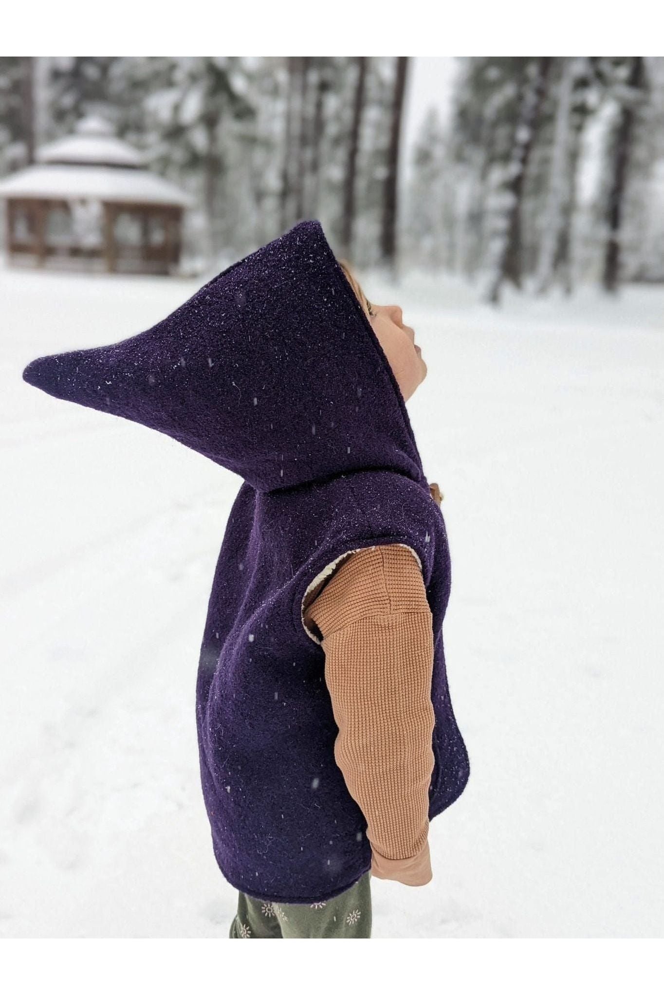 Boiled Wool Hooded Pixie Vest - Ochre - Nature's Wild Child
