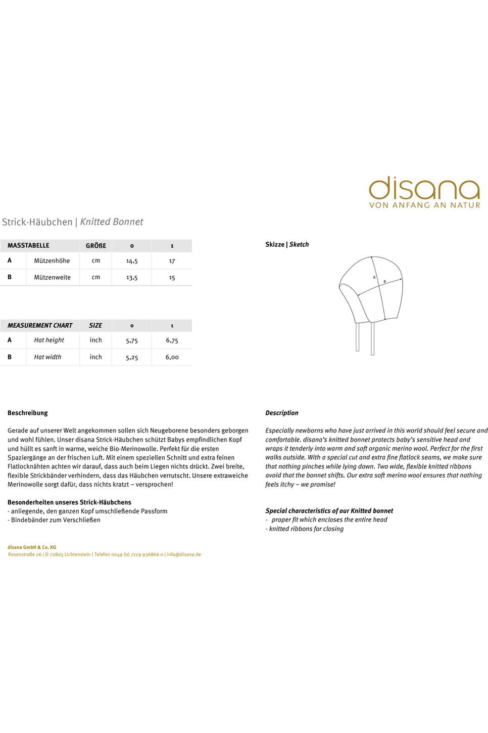 Disana Organic Merino Wool Knitted Bonnet - Nature's Wild Child