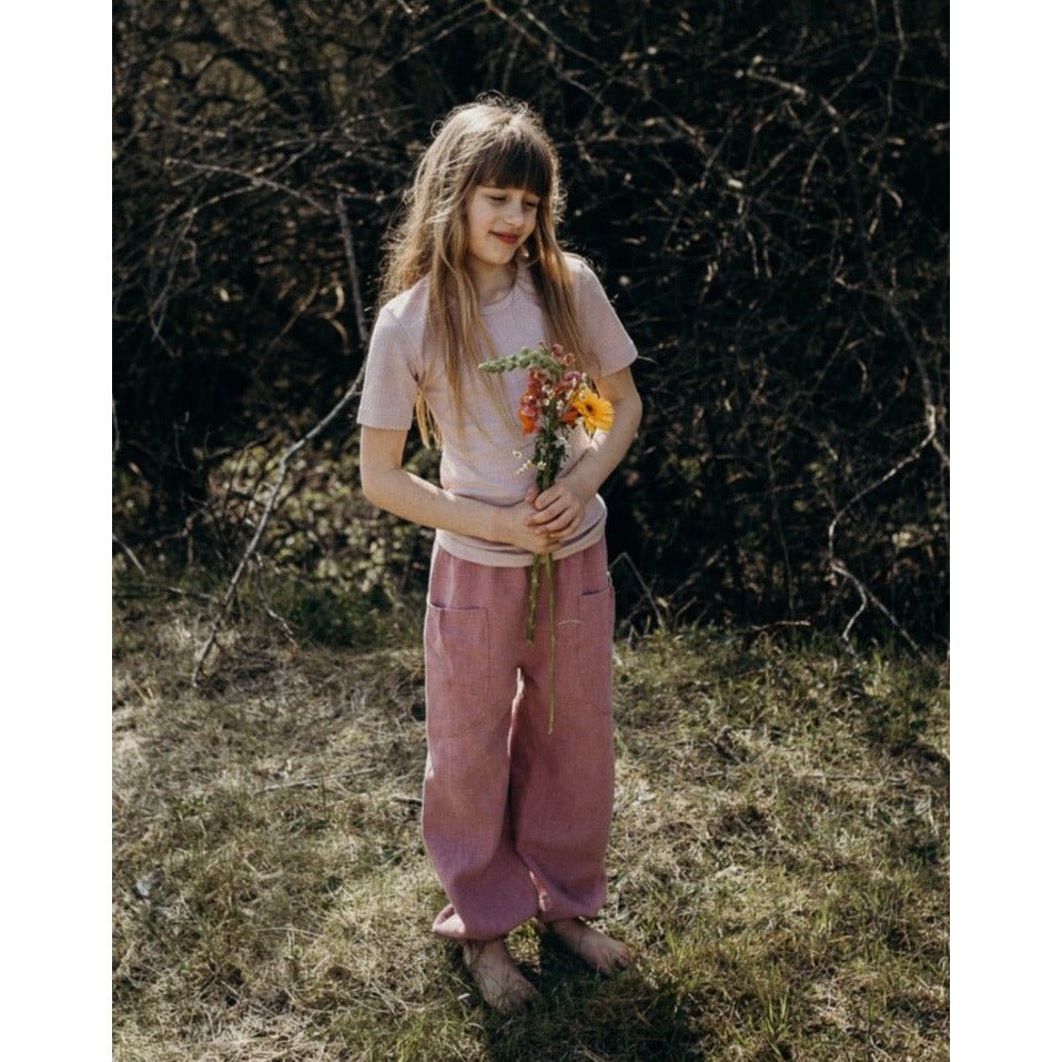 Kleine Schobbejak - Stonewashed Children's Linen Pants - Ochre - Nature's Wild Child