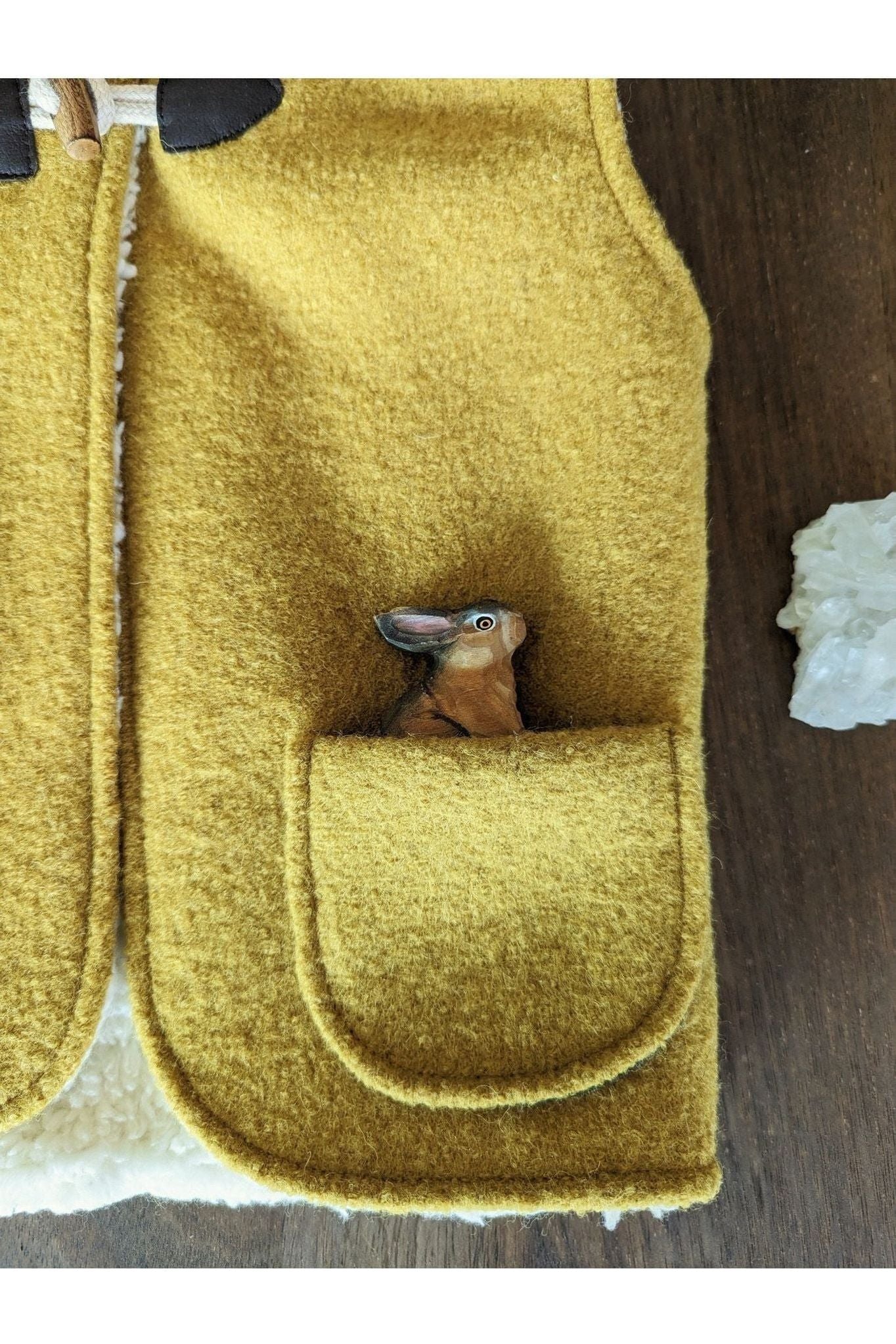 Kleine Schobbejak - Wool Hooded Pixie Vest - Ochre - Nature's Wild Child