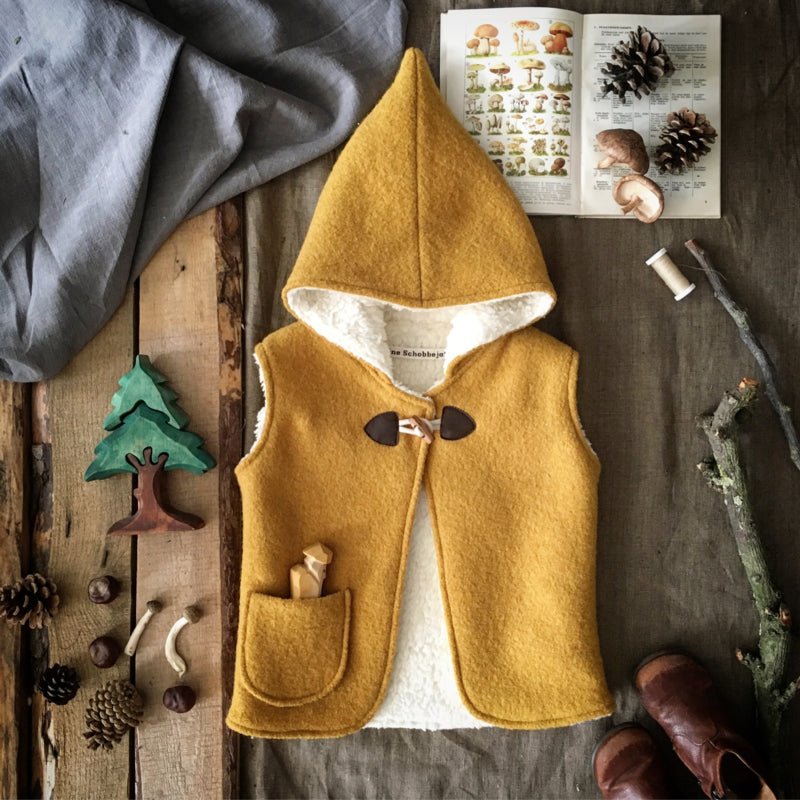 Kleine Schobbejak - Wool Hooded Pixie Vest - Ochre - Nature's Wild Child