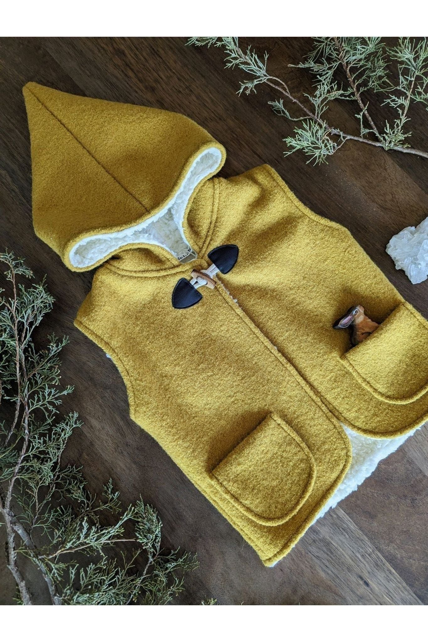 Kleine Schobbejak - Wool Hooded Pixie Vest - Ochre - Nature's Wild Child