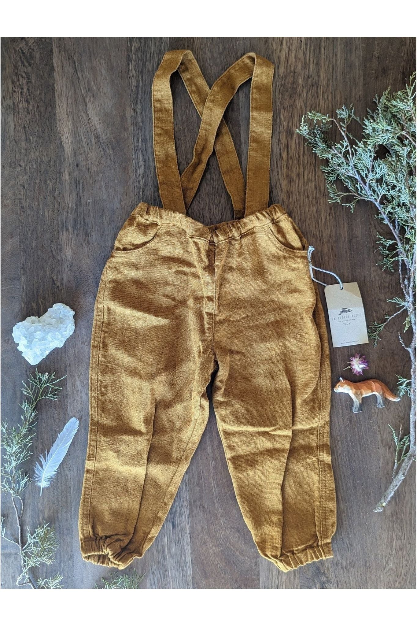 Linen Pants with Suspenders - Le Petite Alice - Mustard - Nature's Wild Child