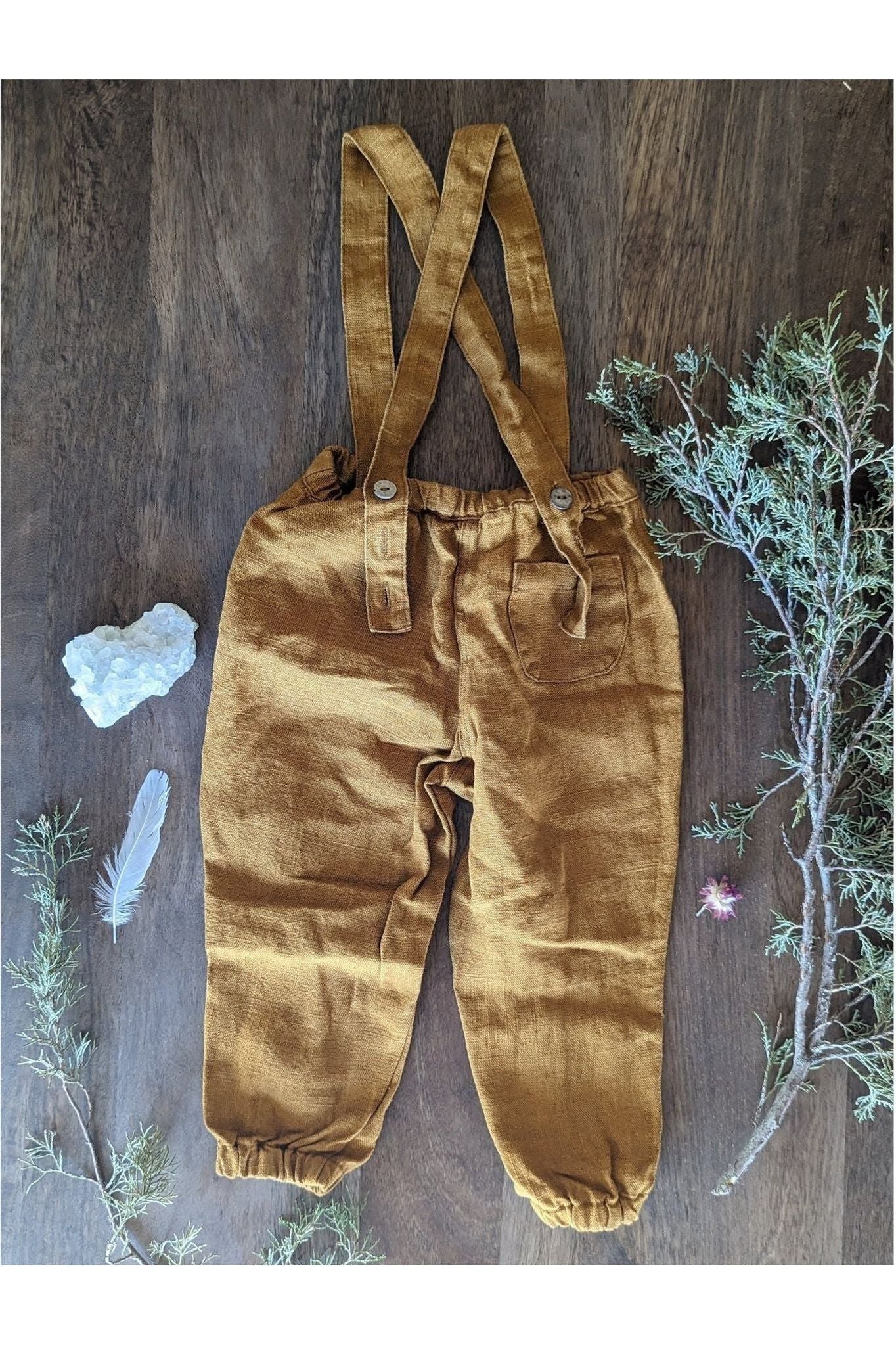 Linen Pants with Suspenders - Le Petite Alice - Mustard - Nature's Wild Child