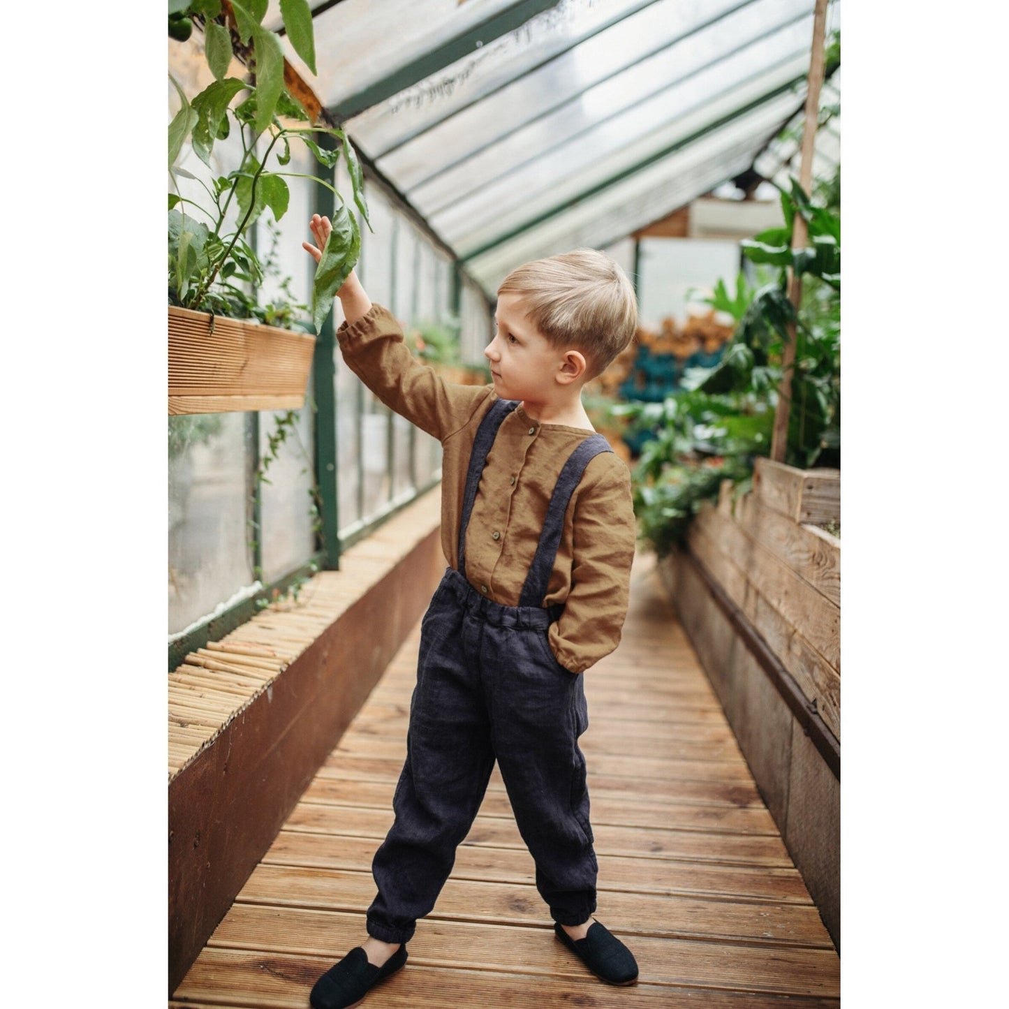 Linen Pants with Suspenders - Le Petite Alice - Mustard - Nature's Wild Child
