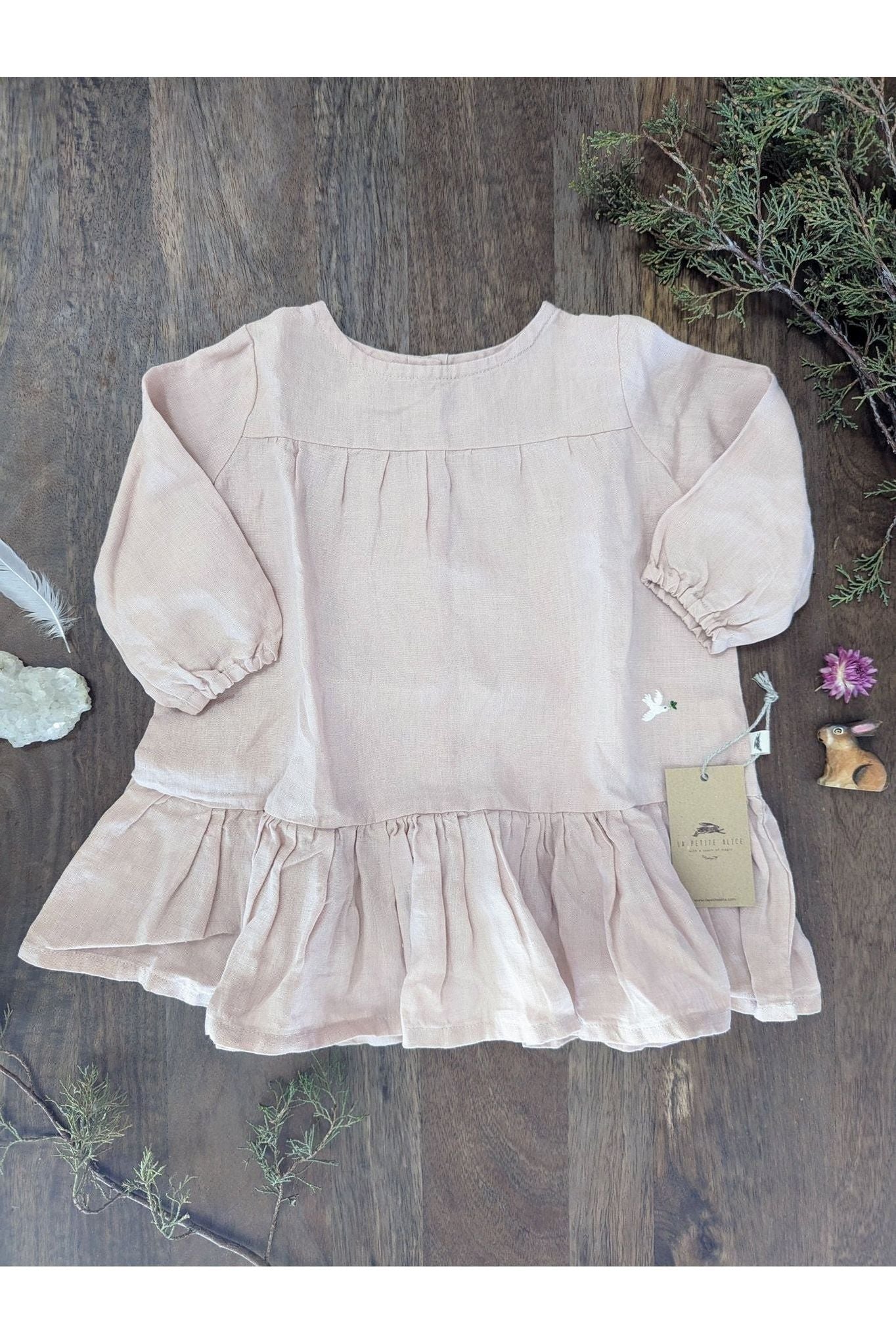 Long Sleeve - Linen Easter Dress - Pink Long Sleeve - Linen Easter Dress - Pink