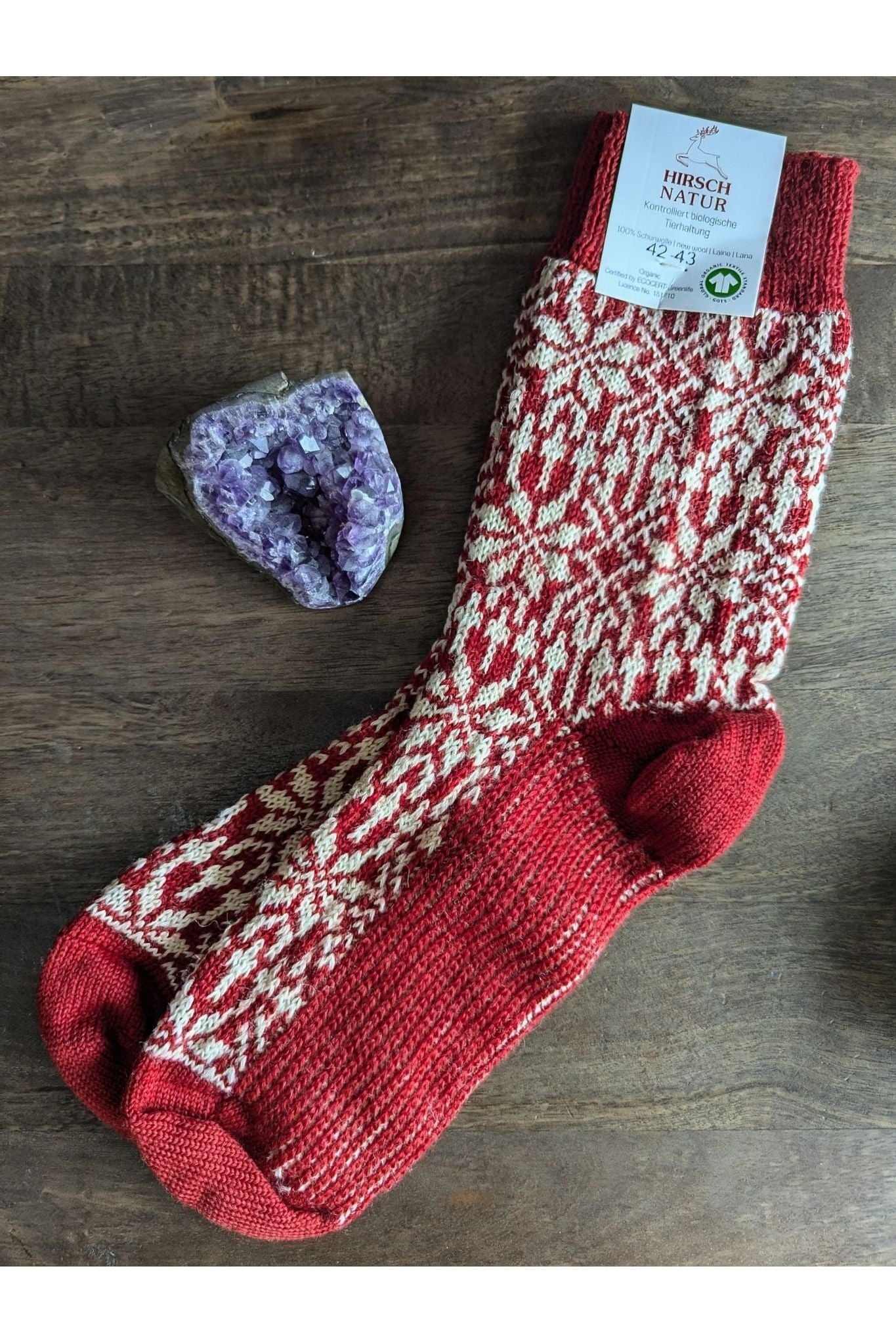 Hirsch Natur - Organic Wool Snowflake Socks - For Adults - Nature's Wild Child