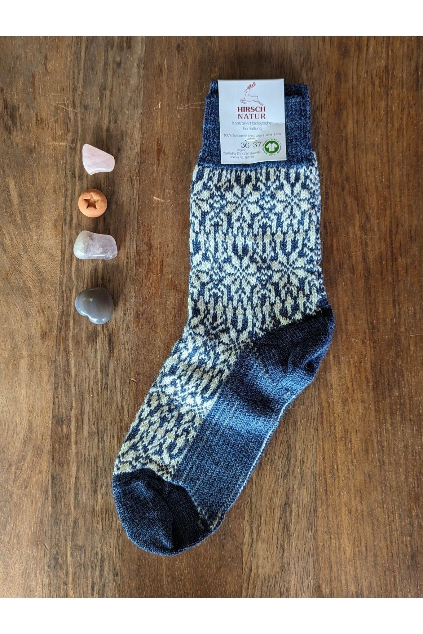 Hirsch Natur - Organic Wool Snowflake Socks - For Adults - Nature's Wild Child