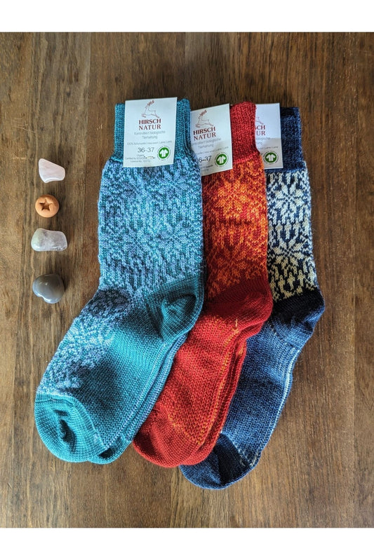 Hirsch Natur - Organic Wool Snowflake Socks - For Adults - Nature's Wild Child