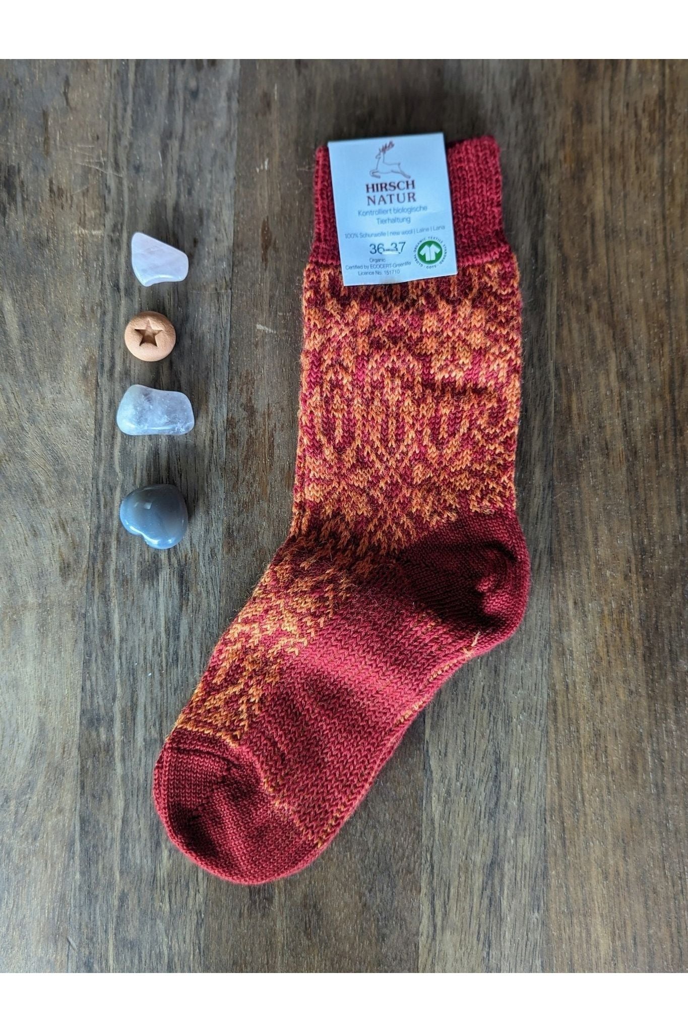 Hirsch Natur - Organic Wool Snowflake Socks - For Adults - Nature's Wild Child