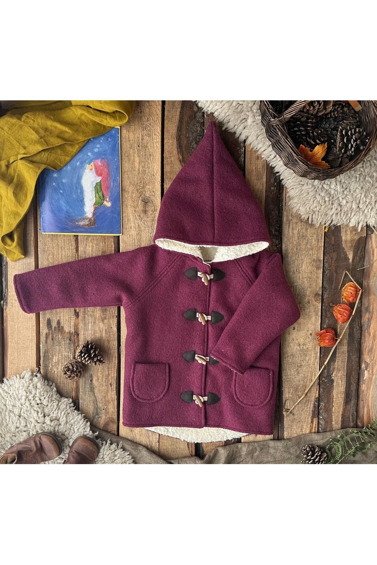 Kleine Shcobbejak - Boiled Wool and Cotton Sherpa - Pixie Jacket - Raspberry - Nature's Wild Child