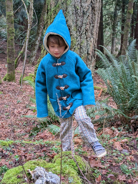 Kleine Shcobbejak - Boiled Wool and Cotton Sherpa - Pixie Jacket - Twilight Teal - Nature's Wild Child