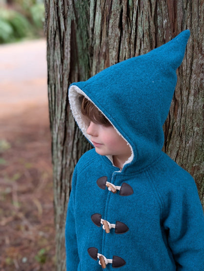 Kleine Shcobbejak - Boiled Wool and Cotton Sherpa - Pixie Jacket - Twilight Teal - Nature's Wild Child