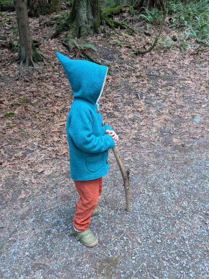 Kleine Shcobbejak - Boiled Wool and Cotton Sherpa - Pixie Jacket - Twilight Teal - Nature's Wild Child