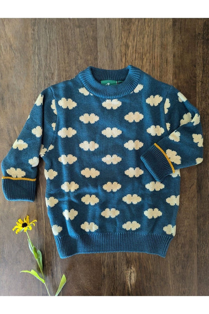 Little Green Radicals - Organic Cotton Teal Clouds - Soft Knit Sweater - Toddler to Kids - Nature's Wild Child