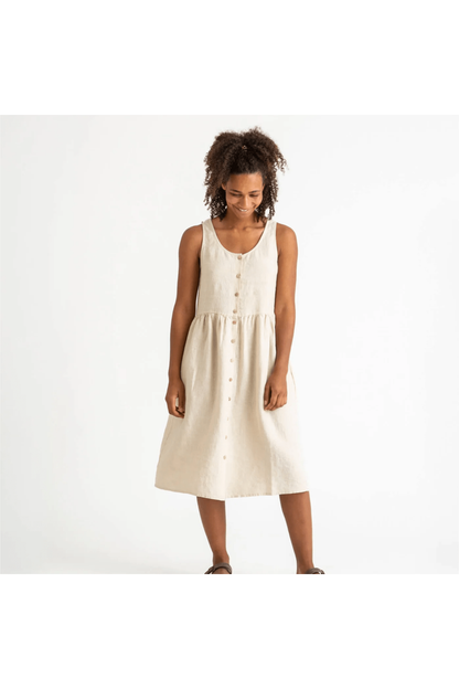 Matona - Women's Linen Gathered Dress - Almond - Nature's Wild Child