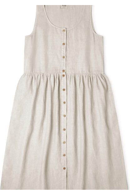 Matona - Women's Linen Gathered Dress - Almond - Nature's Wild Child