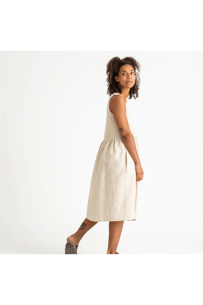 Matona - Women's Linen Gathered Dress - Almond - Nature's Wild Child