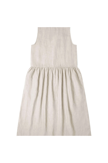 Matona - Women's Linen Gathered Dress - Almond - Nature's Wild Child