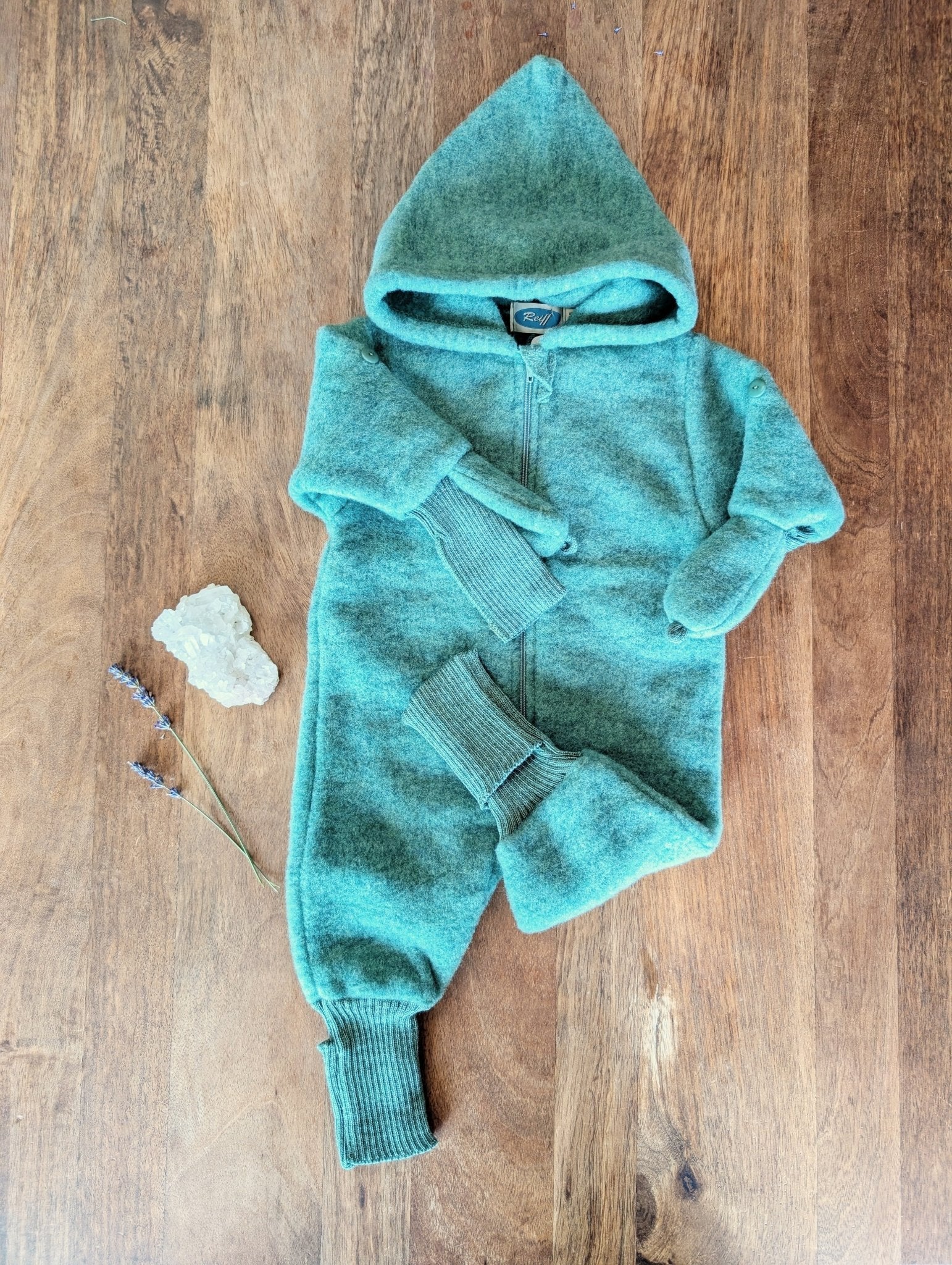 Reiff - Organic Wool Fleece - Pixie Hood Baby Bunting - Zipper - Nature's Wild Child