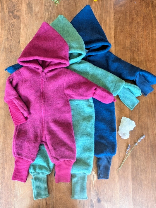 Reiff - Organic Wool Fleece - Pixie Hood Baby Bunting - Zipper - Nature's Wild Child