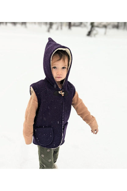 Boiled Wool Hooded Pixie Vest - Dark Purple - Nature's Wild Child