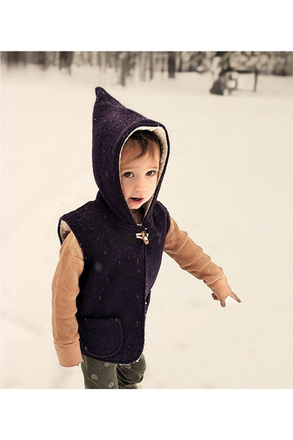 Boiled Wool Hooded Pixie Vest - Dark Purple - Nature's Wild Child
