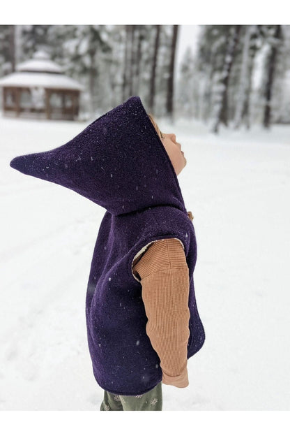 Boiled Wool Hooded Pixie Vest - Dark Purple - Nature's Wild Child