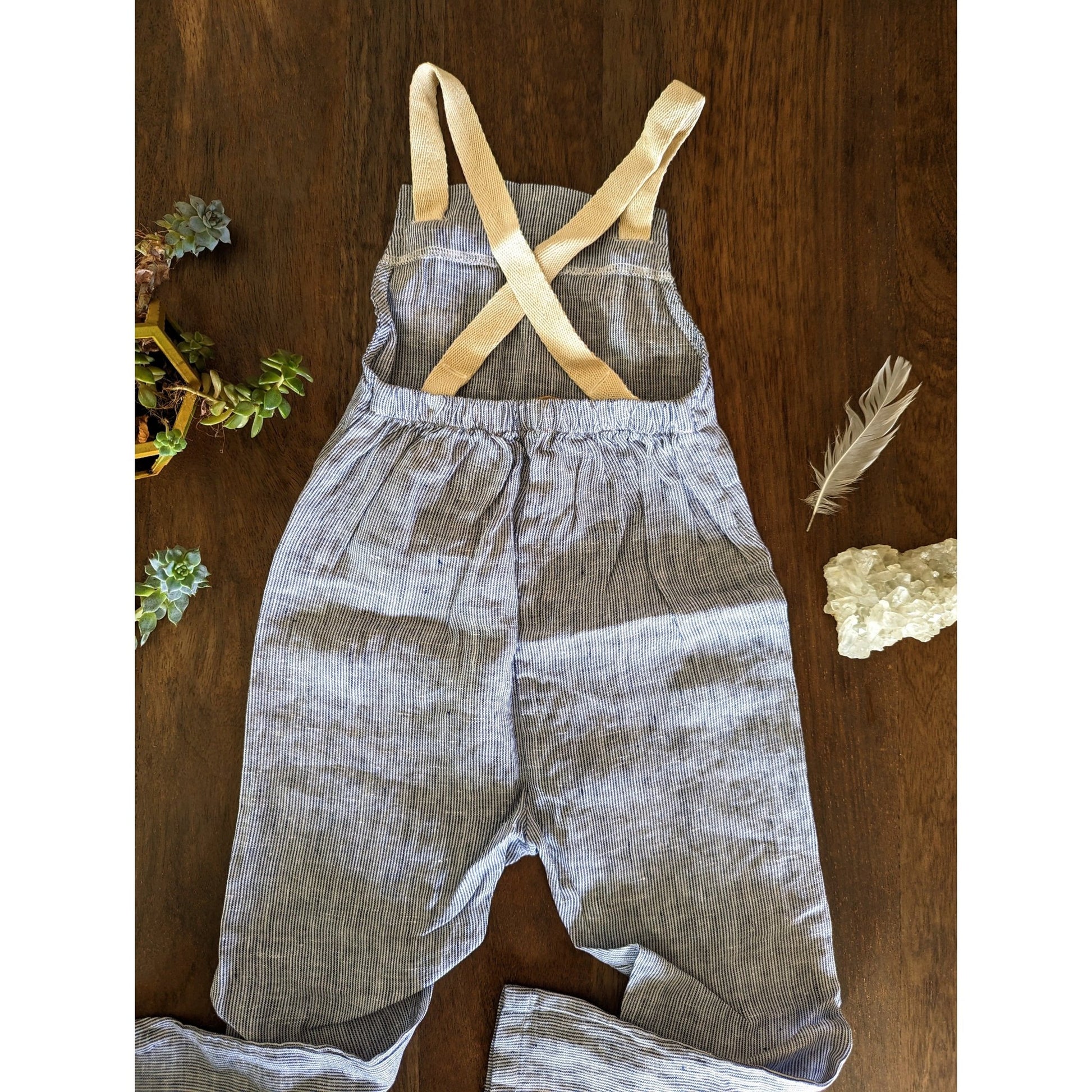 Kids grey linen dungarees with adjustable straps