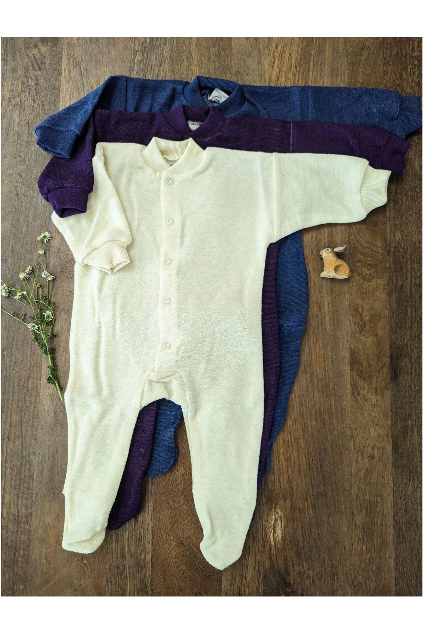 Cosilana - Organic Wool Terry Baby Pajamas - with Feet - Nature's Wild Child