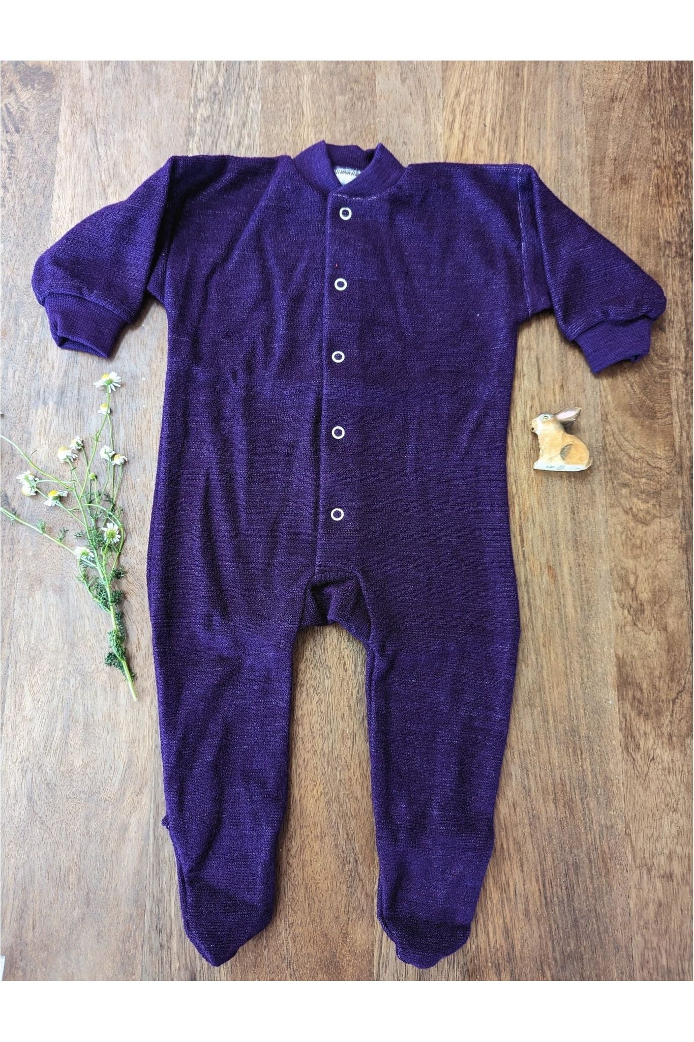 Cosilana Organic Wool Terry Baby Pajama with Feet Nature s