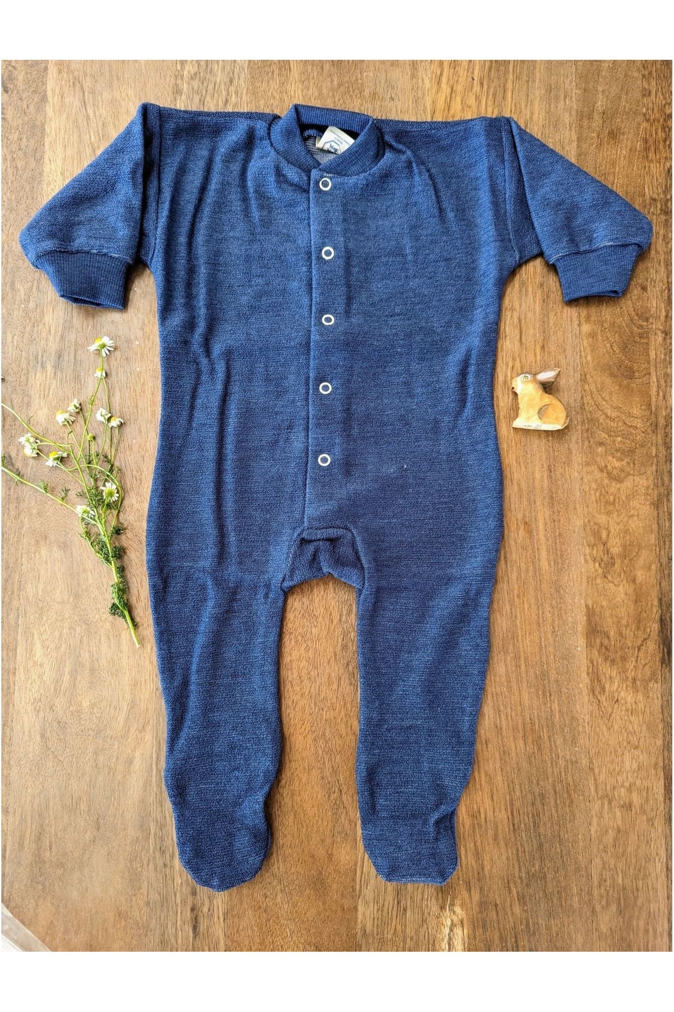 Cosilana Organic Wool Terry Baby Pajama with Feet Nature s