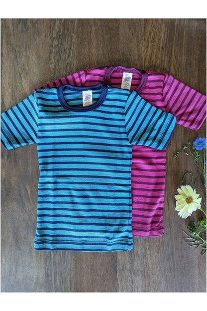 Engel - Organic Merino Wool Silk T-Shirt for Kids - Stripes - Nature's Wild Child