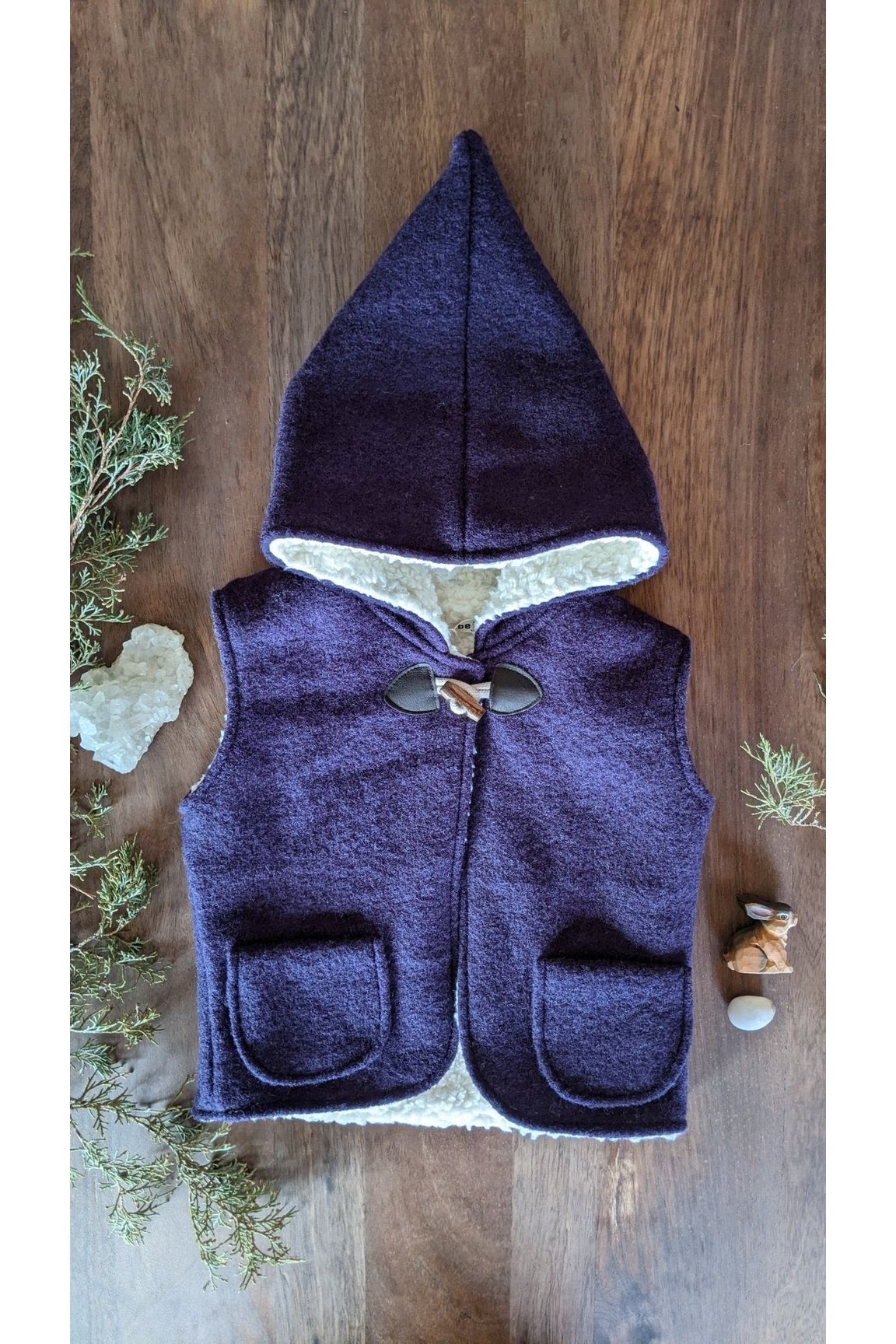 Kleine Schobbejak - Wool Hooded Pixie Vest - Dark Purple - Nature's Wild Child