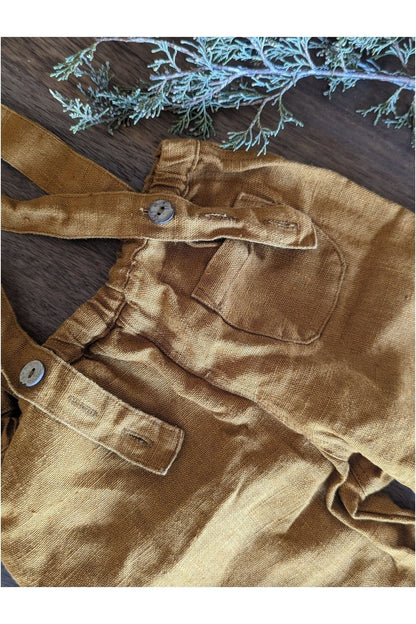 Linen Pants with Suspenders - Le Petite Alice - Mustard - Nature's Wild Child
