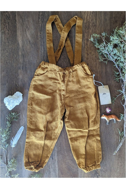Linen Pants with Suspenders - Le Petite Alice - Mustard - Nature's Wild Child