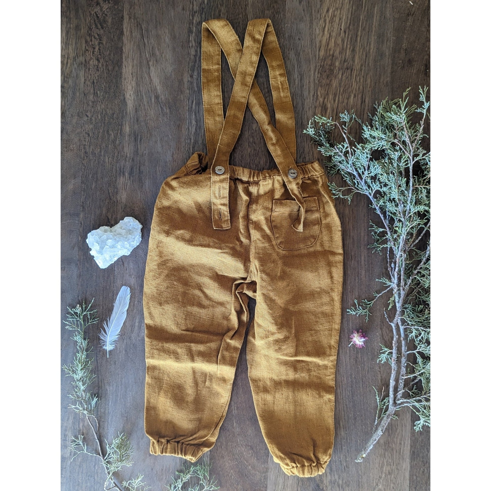 Linen Pants with Suspenders - Le Petite Alice - Mustard - Nature's Wild Child