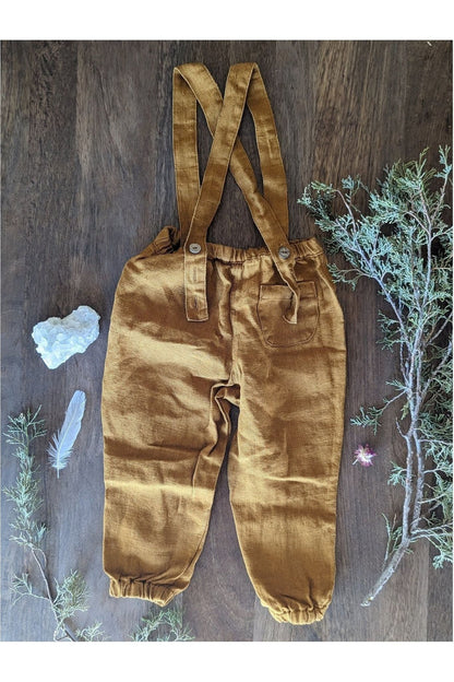 Linen Pants with Suspenders - Le Petite Alice - Mustard - Nature's Wild Child