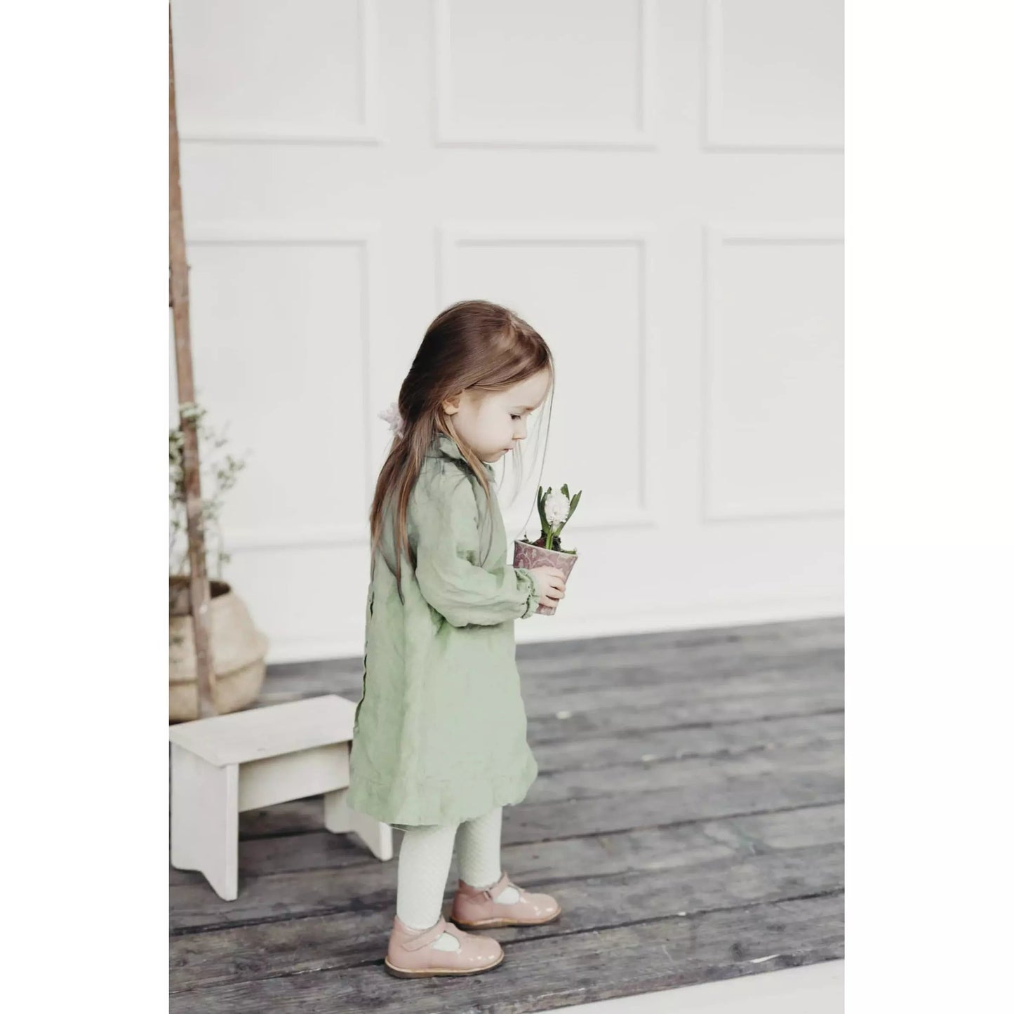 Long Sleeve Linen Peace Dress - Le Petite Alice - Green - Nature's Wild Child