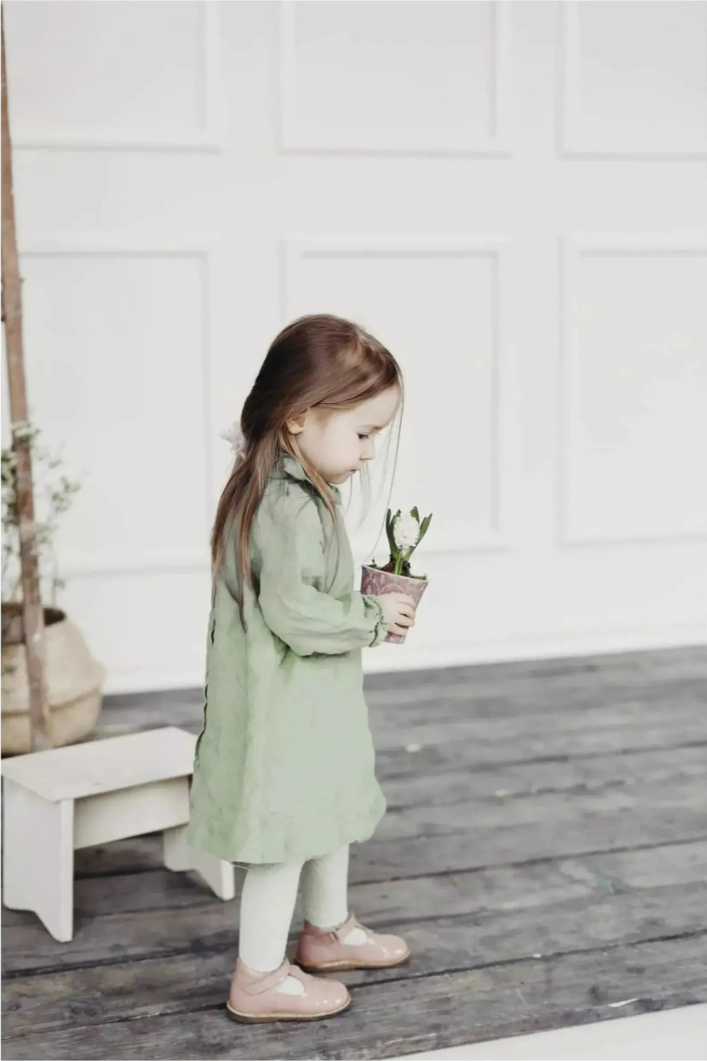 Long Sleeve Linen Peace Dress - Le Petite Alice - Green - Nature's Wild Child