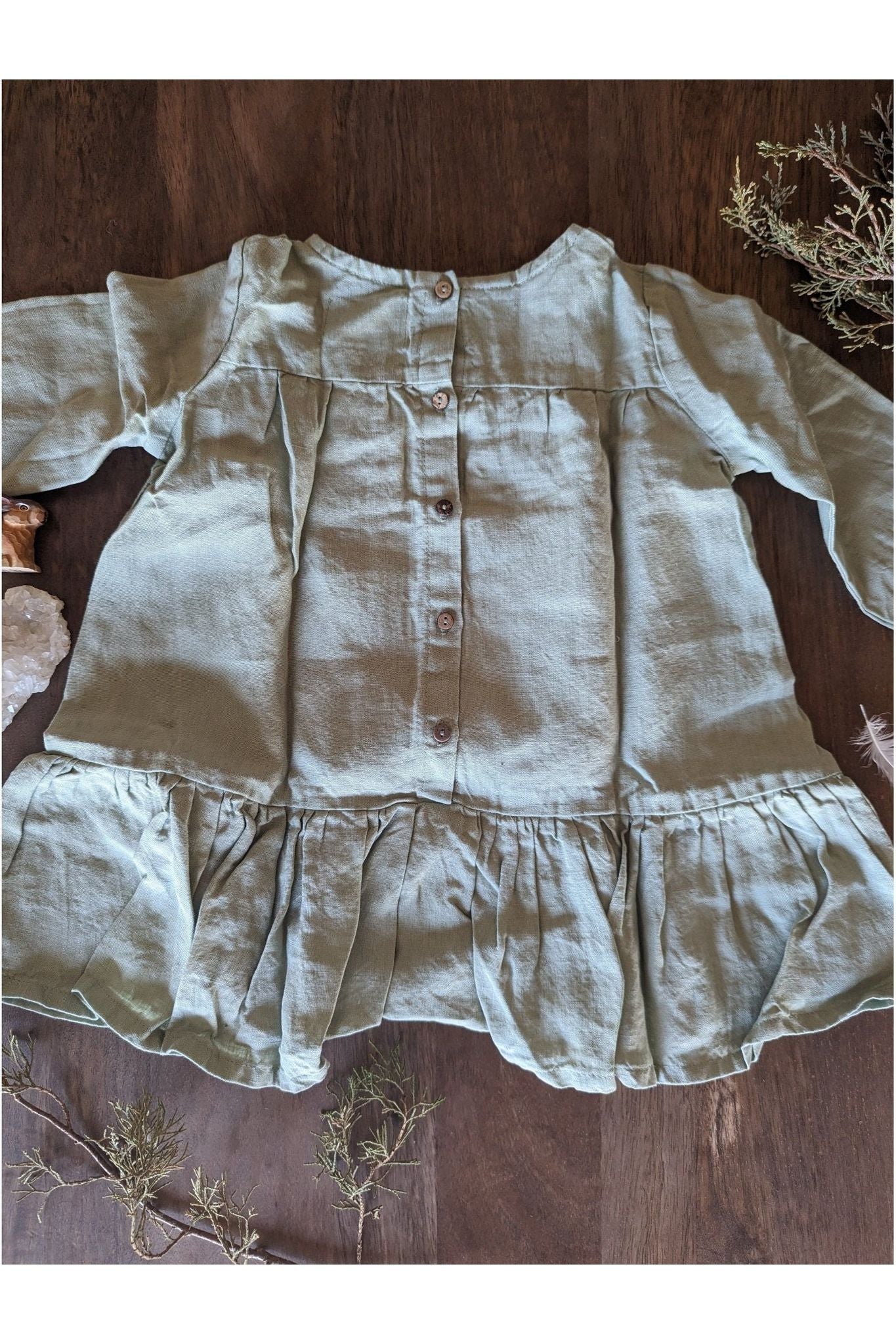 Long Sleeve - Linen Easter Dress - Green 122/128 (7-8 years) Long Sleeve - Linen Easter Dress - Green 122/128 (7-8 years)