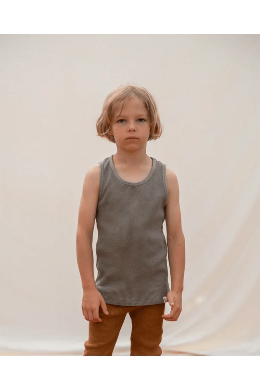 Matona - GOTS Organic Cotton Kids Waffle Tank - Olive (1-10 years) - Nature's Wild Child