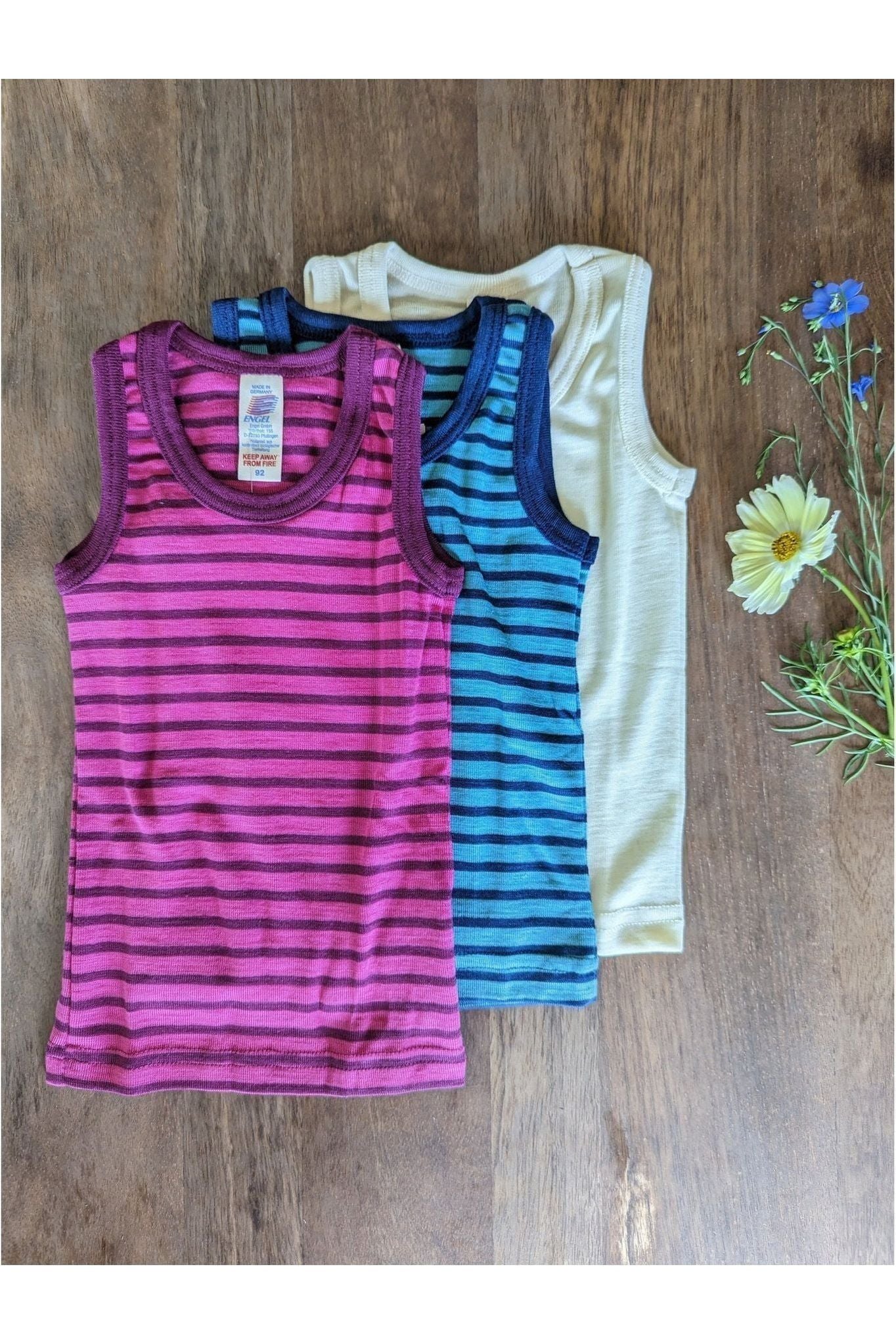 Organic Merino Wool Silk Tank Top - Toddlers and Kids - Stripes - Nature's Wild Child