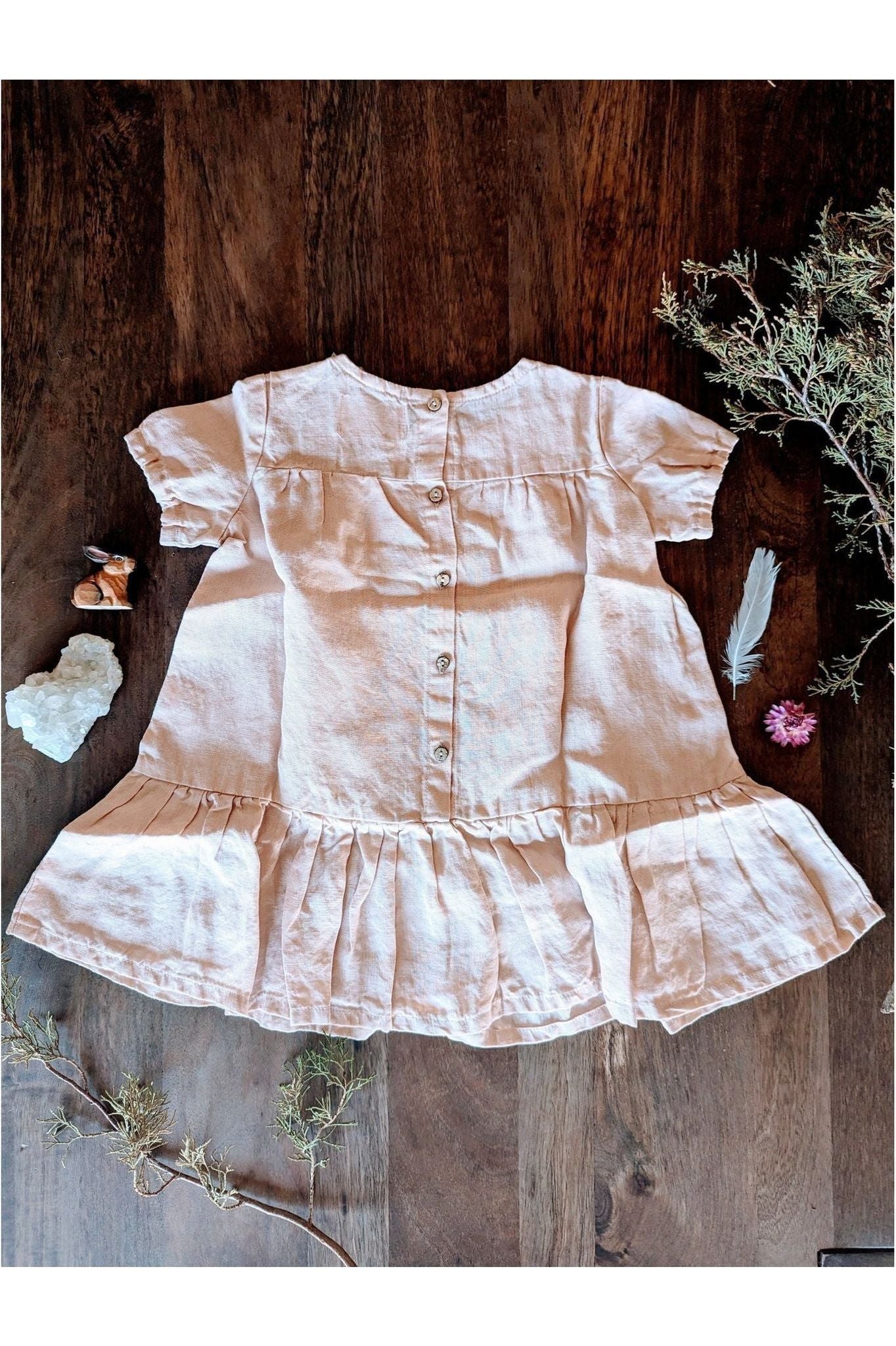 Short Sleeve Linen Dress - Pink 122/128 (7-8 years) Short Sleeve Linen Dress - Pink 122/128 (7-8 years)