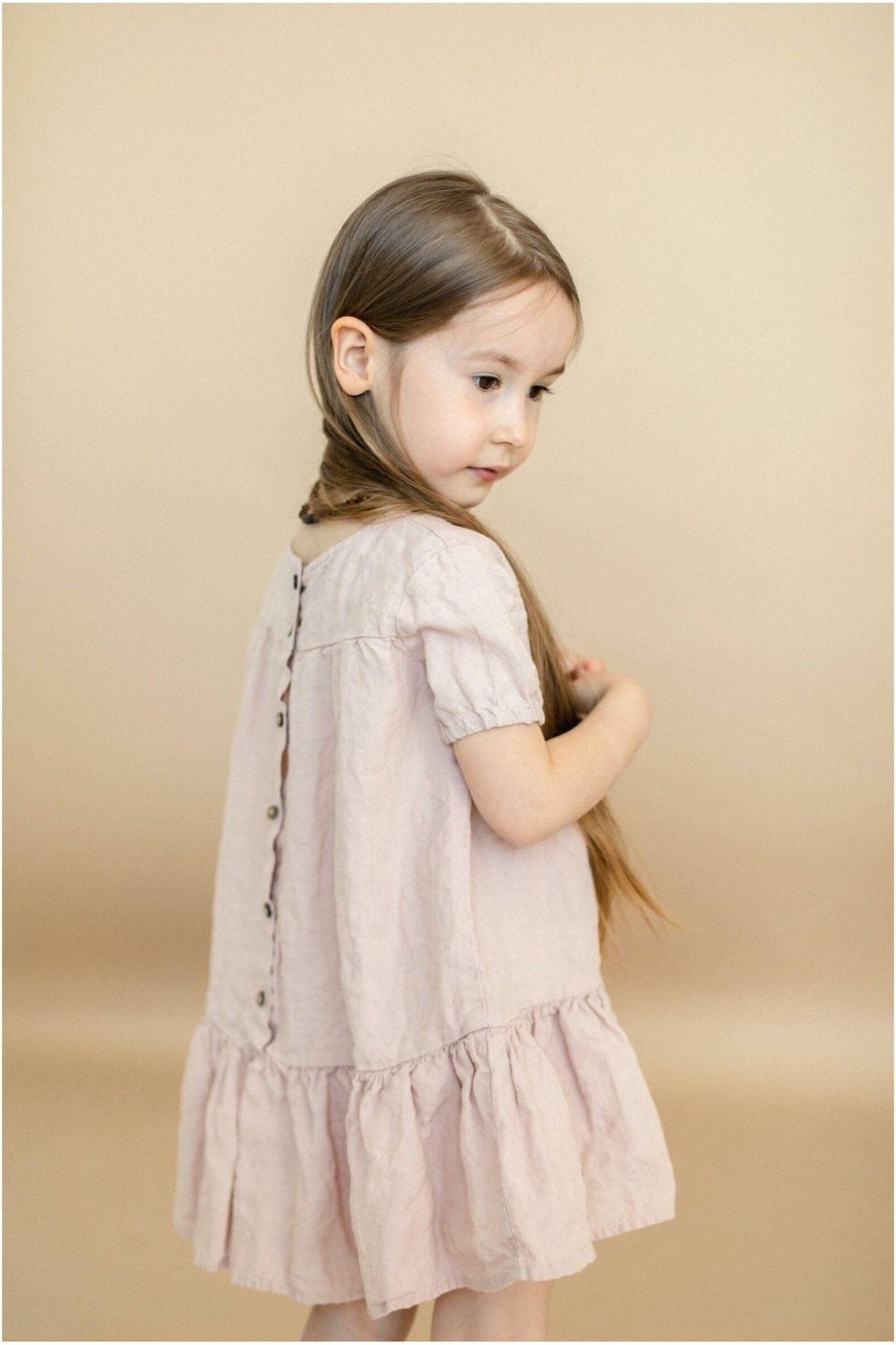 Short Sleeve Linen Dress - Pink 122/128 (7-8 years) Short Sleeve Linen Dress - Pink 122/128 (7-8 years)